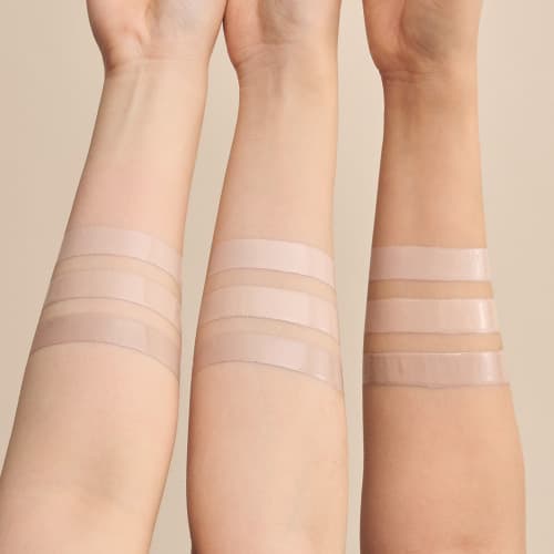 RENODERM shade swatches — three tones on skin